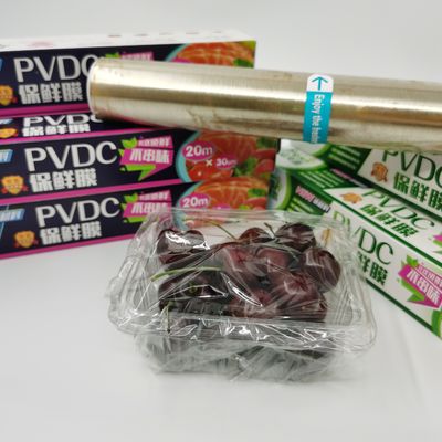 High Barrier PVDC Cling Film Wrapping ติดง่ายม้วนฟิล์มยืดอาหาร BPA Free
