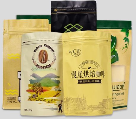 120mic Zipper Lock Coffee Stand Up Pouches พลาสติก VMPET เมล็ดกาแฟ
