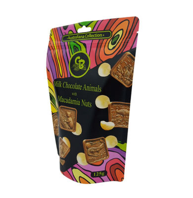 Mylar Inner VMPET ยืนขึ้นถุงบรรจุภัณฑ์ช็อคโกแลตกันน้ำซิปด้านบน