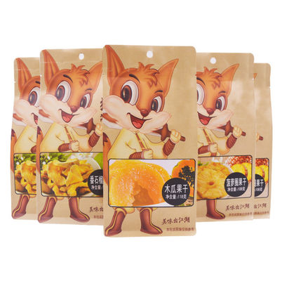 ขนมขบเคี้ยวผลไม้แห้งข้าวโพดคั่วถุงกระดาษคราฟท์บรรจุภัณฑ์ ODM 130x200 + 70mm