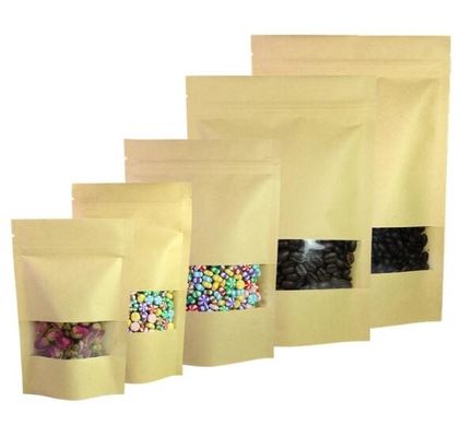 Stand Up Doypack Heat Seal ถุงบรรจุภัณฑ์กระดาษคราฟท์สีน้ำตาลหลายขนาดพร้อมหน้าต่างด้าน Matte