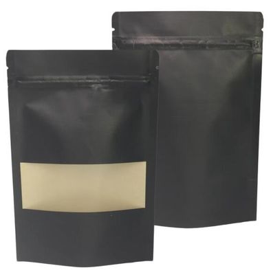 Doypack หลายขนาดยืนขึ้นถุงกระดาษคราฟท์ปิดผนึกความร้อนสีดำพร้อมหน้าต่าง