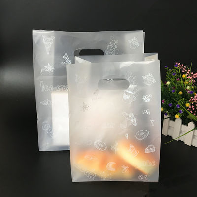 Frosted Die Cut Handle Take Out Bag กระเป๋าพลาสติก PE Side Gusset สำหรับขนมปัง