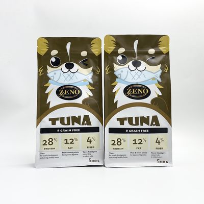 ถุงบรรจุภัณฑ์อาหารสัตว์เลี้ยงเปียกพิมพ์แบบกำหนดเอง 500G ยืนด้วยตนเองพร้อมเป้าเสื้อกางเกง